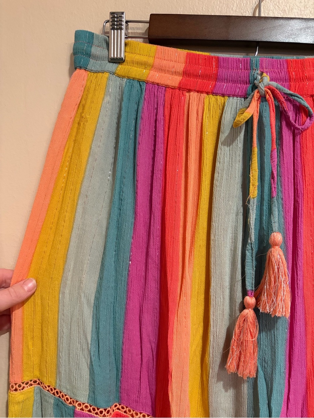 Bright Rainbow Ankle Skirt, Rayon, Flowy, Boho, Woman’s size L - Picture 2 of 5
